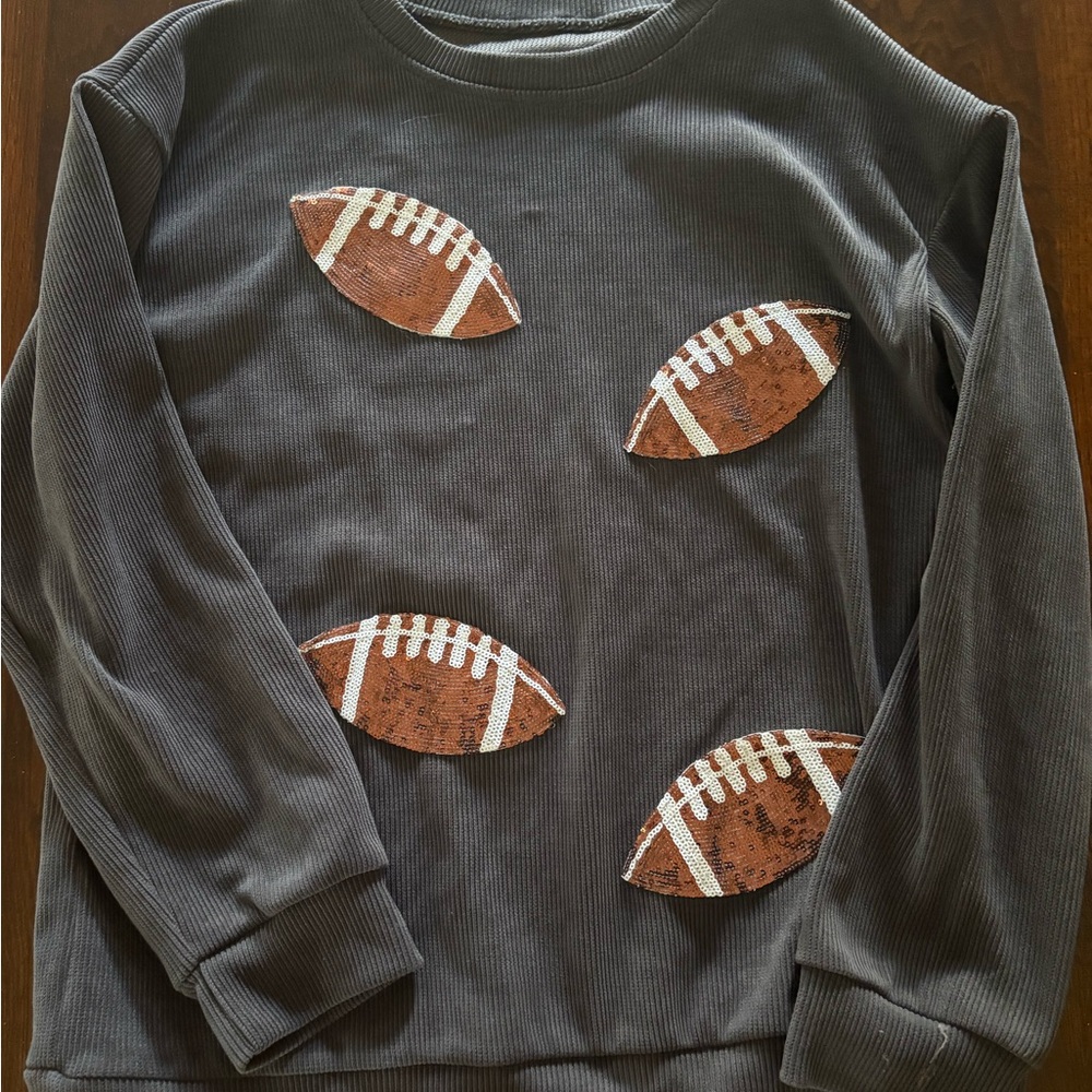 Womens Size Small Gray Sequin Football Pullover